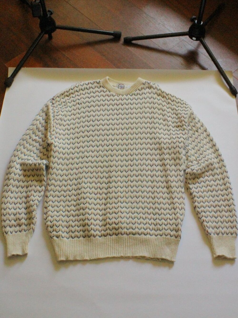 VTG White Birdseye Knit Sweater Cotton Sears Roebuck & CO XL Fisherman USA